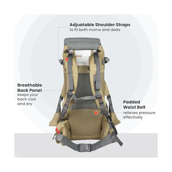 WIPHA Lightweight Baby Carrier Backpack - Adjustable & Ergonomic Hiking Child Carrier with Sunshade, Insulated Pocket, Comfortable for Toddlers & Parents (Sand)