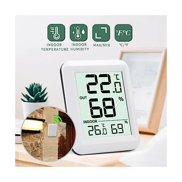 Wireless Thermometer Baby Room Hygrometer Digital LCD Temperature Humidity Temperature Humidity Monitor Indoor Outdoor Weather Station Sensor