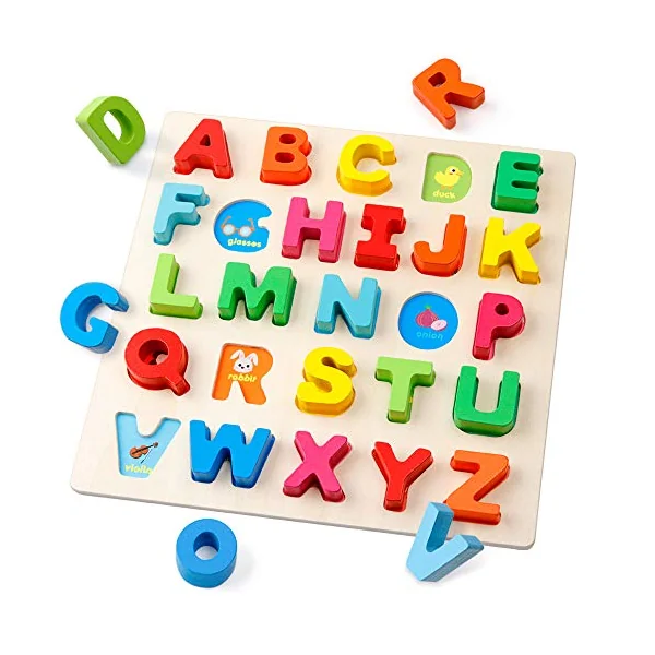 Wooden Alphabet Puzzle ABC Letters Peg Board Knob Jigsaw Blocks Early Learning Educational Toy Gift for 1 2 3 Year Old Toddler Baby Kids