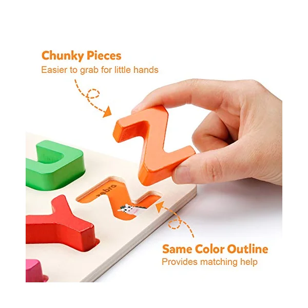 Wooden Alphabet Puzzle ABC Letters Peg Board Knob Jigsaw Blocks Early Learning Educational Toy Gift for 1 2 3 Year Old Toddler Baby Kids
