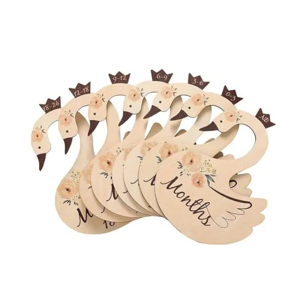 Wooden Baby Closet Dividers 7pcs Swan Shape Baby Clothing Size Age Dividers Baby Clothes Separators Newborn Wardrobe Dividers
