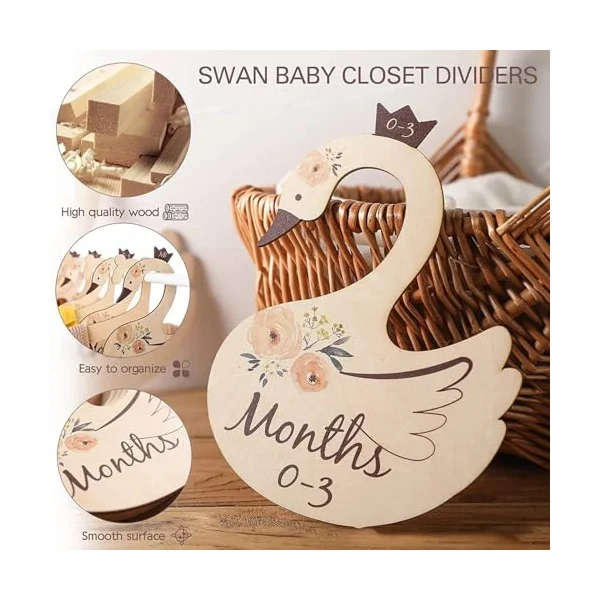 Wooden Baby Closet Dividers 7pcs Swan Shape Baby Clothing Size Age Dividers Baby Clothes Separators Newborn Wardrobe Dividers
