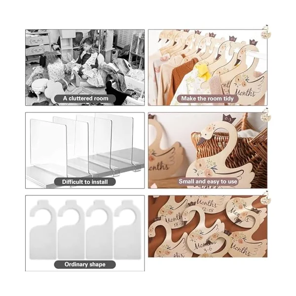 Wooden Baby Closet Dividers 7pcs Swan Shape Baby Clothing Size Age Dividers Baby Clothes Separators Newborn Wardrobe Dividers
