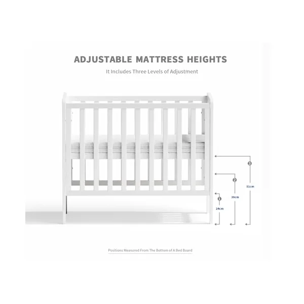 Wooden Baby Cot Bed With Deluxe Aloe Vera Mattress,Baby Crib,Convertible Cot,Baby Crib,3 Adjustable Bed Base Positions (100x60CM)