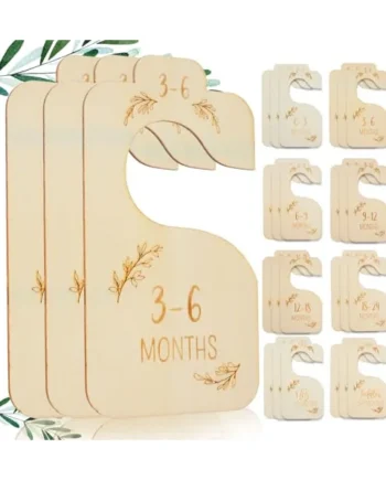 Wooden Baby Wardrobe Dividers, Double-Sided Printed Baby Closet Clothes Dividers from Newborn to 24 Months, Cute Hanging Closet Divider Boho Adorable Nursery Decor(24pcs)