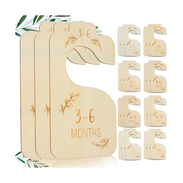 Wooden Baby Wardrobe Dividers, Double-Sided Printed Baby Closet Clothes Dividers from Newborn to 24 Months, Cute Hanging Closet Divider Boho Adorable Nursery Decor(24pcs)