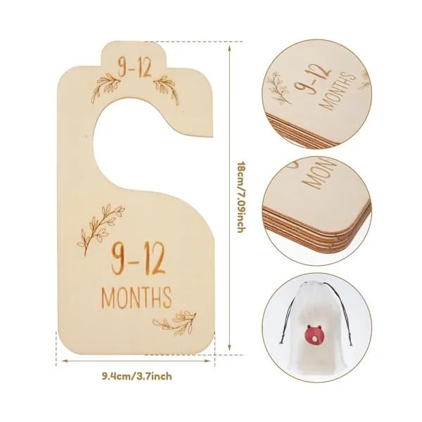 Wooden Baby Wardrobe Dividers, Double-Sided Printed Baby Closet Clothes Dividers from Newborn to 24 Months, Cute Hanging Closet Divider Boho Adorable Nursery Decor(24pcs)