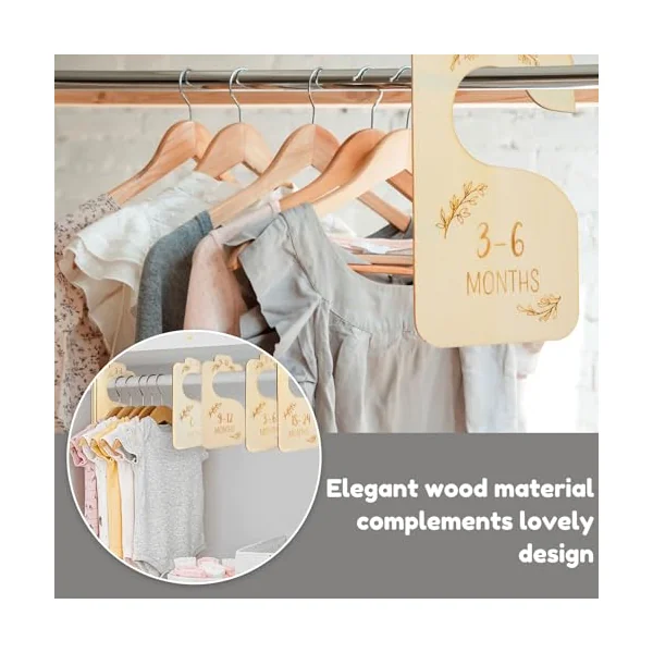 Wooden Baby Wardrobe Dividers, Double-Sided Printed Baby Closet Clothes Dividers from Newborn to 24 Months, Cute Hanging Closet Divider Boho Adorable Nursery Decor(24pcs)