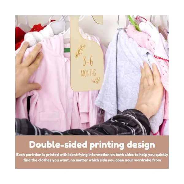 Wooden Baby Wardrobe Dividers, Double-Sided Printed Baby Closet Clothes Dividers from Newborn to 24 Months, Cute Hanging Closet Divider Boho Adorable Nursery Decor(24pcs)