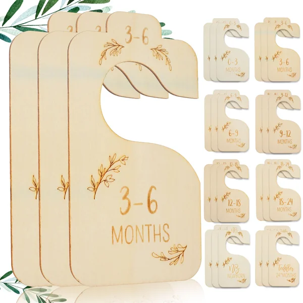 Wooden Baby Wardrobe Dividers, Double-Sided Printed Baby Closet Clothes Dividers from Newborn to 24 Months, Cute Hanging Closet Divider Boho Adorable Nursery Decor(24pcs)