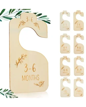 Wooden Baby Wardrobe Dividers, Double-Sided Printed Baby Closet Clothes Dividers from Newborn to 24 Months, Cute Hanging Closet Divider Boho Adorable Nursery Decor(8pcs)