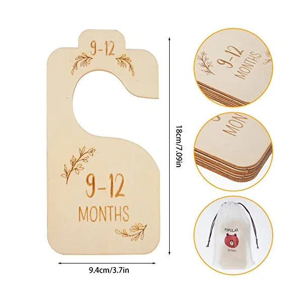 Wooden Baby Wardrobe Dividers, Double-Sided Printed Baby Closet Clothes Dividers from Newborn to 24 Months, Cute Hanging Closet Divider Boho Adorable Nursery Decor(8pcs)