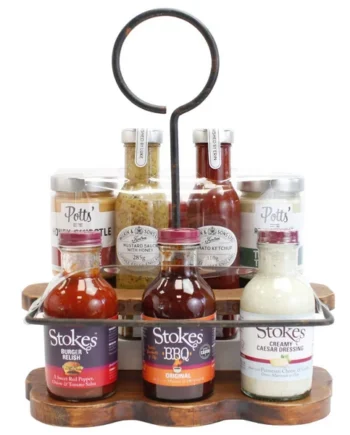 Wooden BBQ Caddy with 7 Condiments