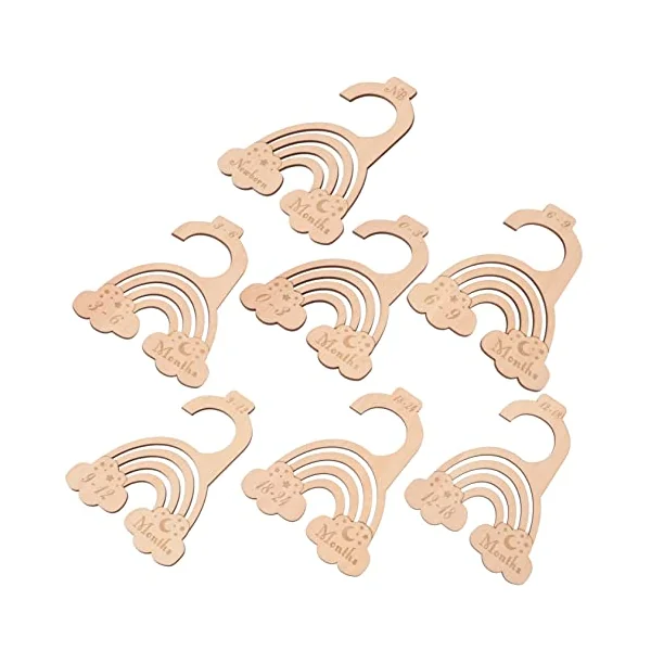 Wooden Closet Dividers 7pcs Khaki Baby Clothes Organizers | Easy to See Labels, Simple Handling, Baby Closet Size Markers, Home Storage for Ordered Wardrobe Shelves