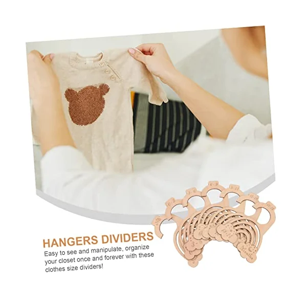 Wooden Closet Dividers 7pcs Khaki Baby Clothes Organizers | Easy to See Labels, Simple Handling, Baby Closet Size Markers, Home Storage for Ordered Wardrobe Shelves