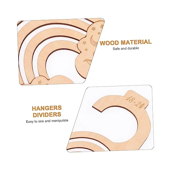 Wooden Closet Dividers 7pcs Khaki Baby Clothes Organizers | Easy to See Labels, Simple Handling, Baby Closet Size Markers, Home Storage for Ordered Wardrobe Shelves