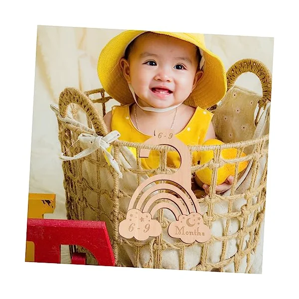 Wooden Closet Dividers 7pcs Khaki Baby Clothes Organizers | Easy to See Labels, Simple Handling, Baby Closet Size Markers, Home Storage for Ordered Wardrobe Shelves