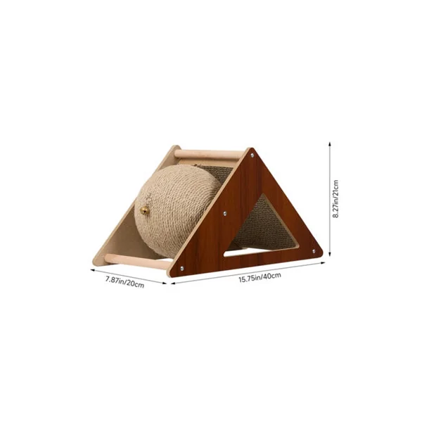 Wooden Interactive Cat Toy Cat Scratching Board with Sisal Ball, 40cm W x 20cm D x 21cm H