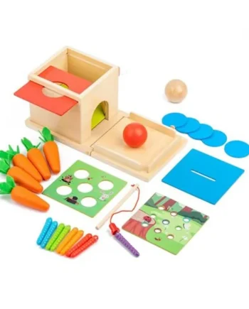 Wooden Sensory Educational Learning Cube Featuring Carrot Pulling Color Learning Fishing and Peg Board Game Cognitive Skill Building