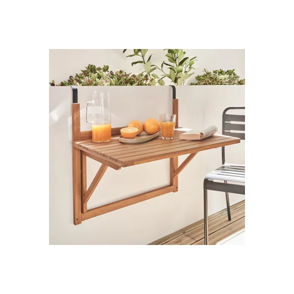 Wooden side table for balcony foldable Natural - sweeek