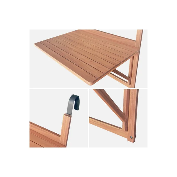 Wooden side table for balcony foldable Natural - sweeek