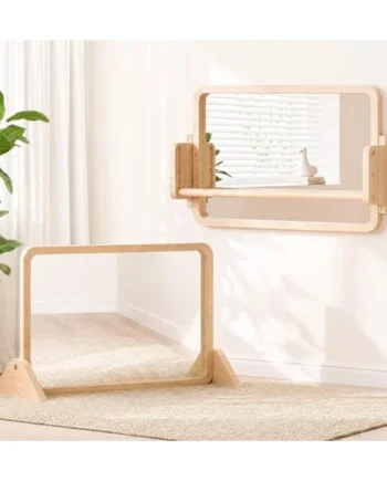 Woodtoe 3-in-1 Montessori Mirror with Bar, Adjustable Tummy Time Mirror 6M+ | Toddler Mirror & Pull Up Bar, Montessori Learning Toy for Baby 6-18 Months, Nursery Mirrors, Natural Wood Kids Furniture