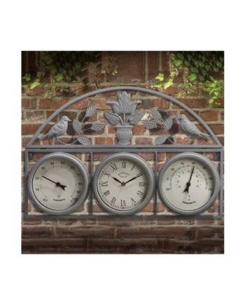 Wyegate Clock Company Decorative Large Garden Clock Outdoor Weather Station Thermometer Hygrometer (Large, Grey)