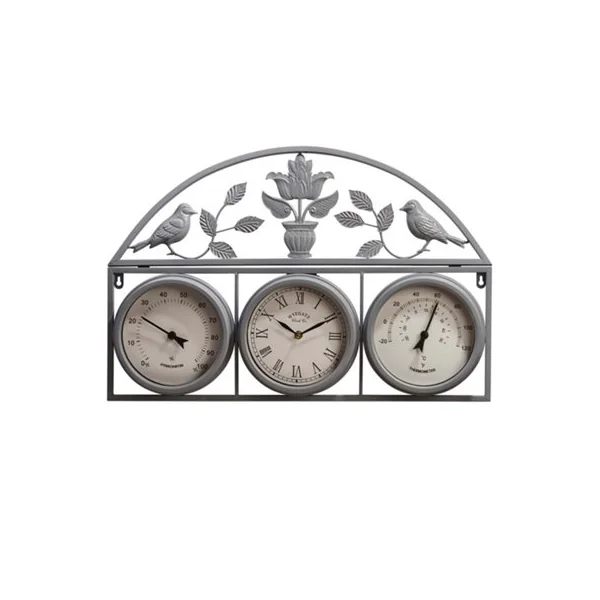 Wyegate Clock Company Decorative Large Garden Clock Outdoor Weather Station Thermometer Hygrometer (Large, Grey)