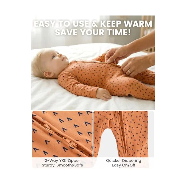 WYTbaby 3 Pack Baby Boys Girls Sleepsuits, 100% Cotton Zip-Up Footed Pajamas with Fold-Over Mittens for Baby Grows Newborn-12 Month