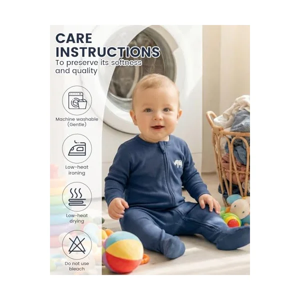 WYTbaby 3 Pack Baby Boys Girls Sleepsuits, 100% Cotton Zip-Up Footed Pajamas with Fold-Over Mittens for Baby Grows Newborn-12 Month