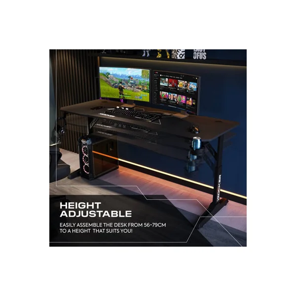 X Rocker Cougar XL 160cm Height Adjustable Gaming Desk with Mousepad - Black