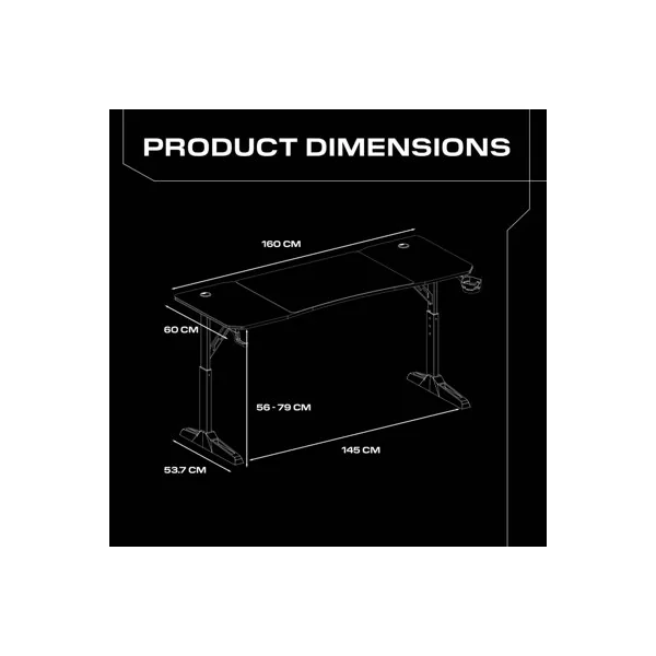 X Rocker Cougar XL 160cm Height Adjustable Gaming Desk with Mousepad - Black