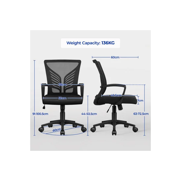 Yaheetech Adjustable Swivel Office Chair with Lumbar Support - Black