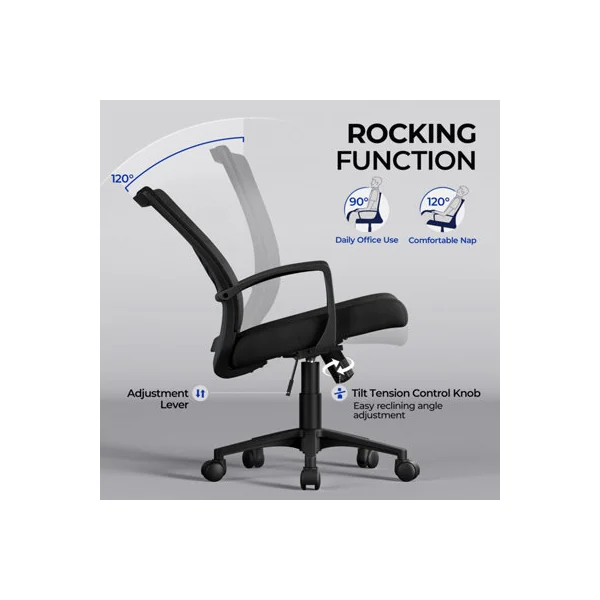 Yaheetech Adjustable Swivel Office Chair with Lumbar Support - Black