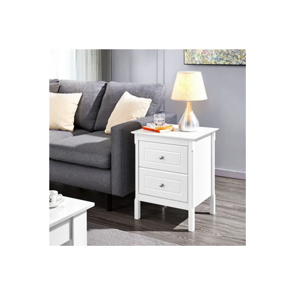 Yaheetech White 2 Drawer Bedside Table Rectangular End Table