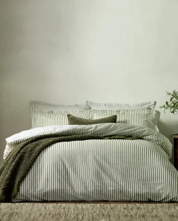 Yard Hebden Cotton Stripe Olive Bedding Set - Single