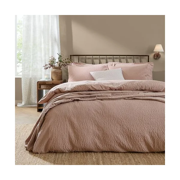 Yard Hebden Seersucker Duvet Cover Set (Cotta, Double) | Soft cotton seersucker with a naturally textured finish