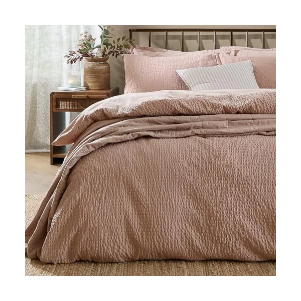Yard Hebden Seersucker Duvet Cover Set (Cotta, Double) | Soft cotton seersucker with a naturally textured finish