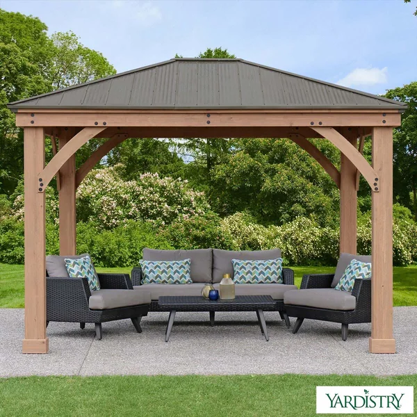 Yardistry 12 x 16ft (3.7 x 4.9m) Wooden Gazebo with Peaked Aluminium Roof
