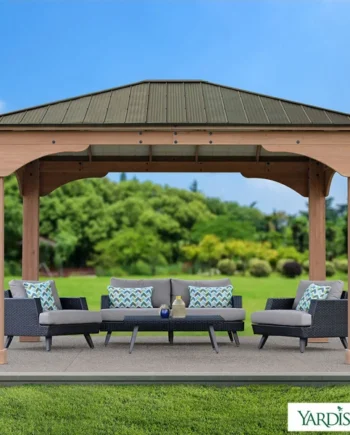 Yardistry 14ft x 12ft (4.3 x 3.7m) Wooden Gazebo with Aluminium Roof
