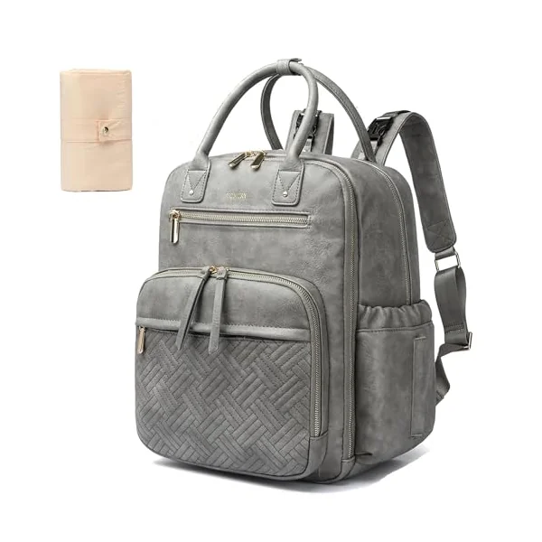 Yomiky Leather Diaper Bag Backpack for Women with Multiple Pockets,Laptop Compartment and Changing Pad