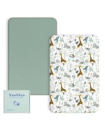 Yoofoss Cot Bed Sheets 70 x 140 cm Fitted Super Soft and Breathable Toddler Crib Bed Mattress Protector 2 Pack Microfiber Green Giraffes