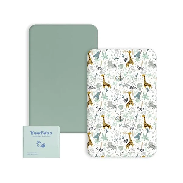 Yoofoss Cot Bed Sheets 70 x 140 cm Fitted Super Soft and Breathable Toddler Crib Bed Mattress Protector 2 Pack Microfiber Green Giraffes