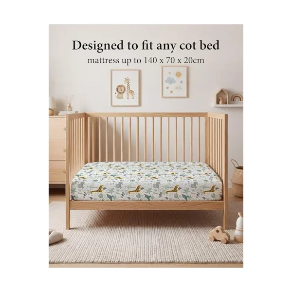 Yoofoss Cot Bed Sheets 70 x 140 cm Fitted Super Soft and Breathable Toddler Crib Bed Mattress Protector 2 Pack Microfiber Green Giraffes