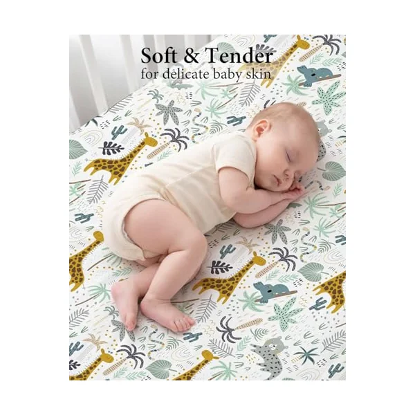 Yoofoss Cot Bed Sheets 70 x 140 cm Fitted Super Soft and Breathable Toddler Crib Bed Mattress Protector 2 Pack Microfiber Green Giraffes