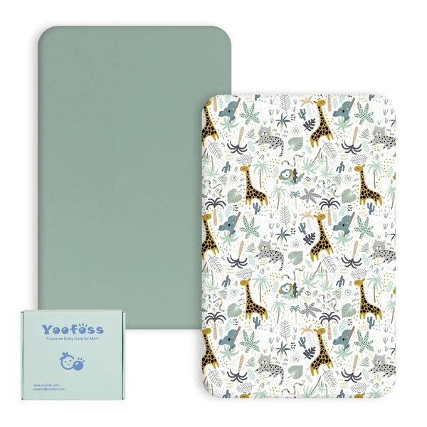 Yoofoss Cot Bed Sheets 70 x 140 cm Fitted Super Soft and Breathable Toddler Crib Bed Mattress Protector 2 Pack Microfiber Green Giraffes