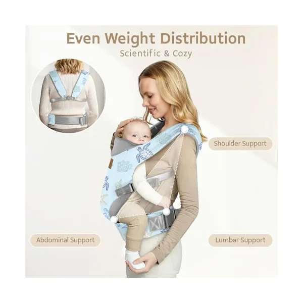 YooxArmor Ergonomic Baby Carrier for 4-36 Month Newborn,Waist 67-150cm,Blue | Adjustable & Breathable Toddler Carrier for 7-66 Lbs,Hands-Free Baby Sling Carrier with Neck/Lumbar Support,Soft,Easy to Use