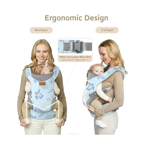 YooxArmor Ergonomic Baby Carrier for 4-36 Month Newborn,Waist 67-150cm,Blue | Adjustable & Breathable Toddler Carrier for 7-66 Lbs,Hands-Free Baby Sling Carrier with Neck/Lumbar Support,Soft,Easy to Use