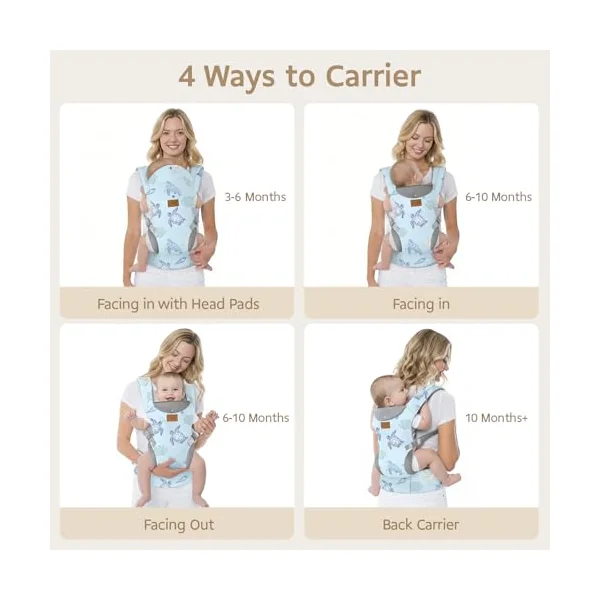 YooxArmor Ergonomic Baby Carrier for 4-36 Month Newborn,Waist 67-150cm,Blue | Adjustable & Breathable Toddler Carrier for 7-66 Lbs,Hands-Free Baby Sling Carrier with Neck/Lumbar Support,Soft,Easy to Use
