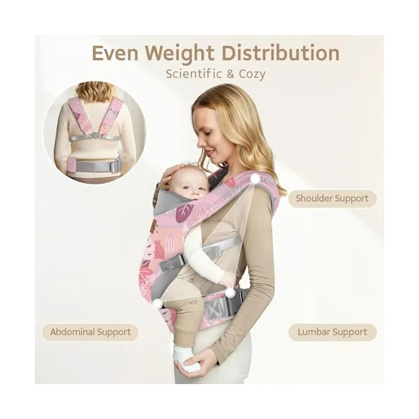 YooxArmor Ergonomic Baby Carrier for 4-36 Month Newborn,Waist 67-150cm,Pink | Adjustable & Breathable Toddler Carrier for 7-66 Lbs,Hands-Free Baby Sling Carrier with Neck/Lumbar Support,Soft,Easy to Use